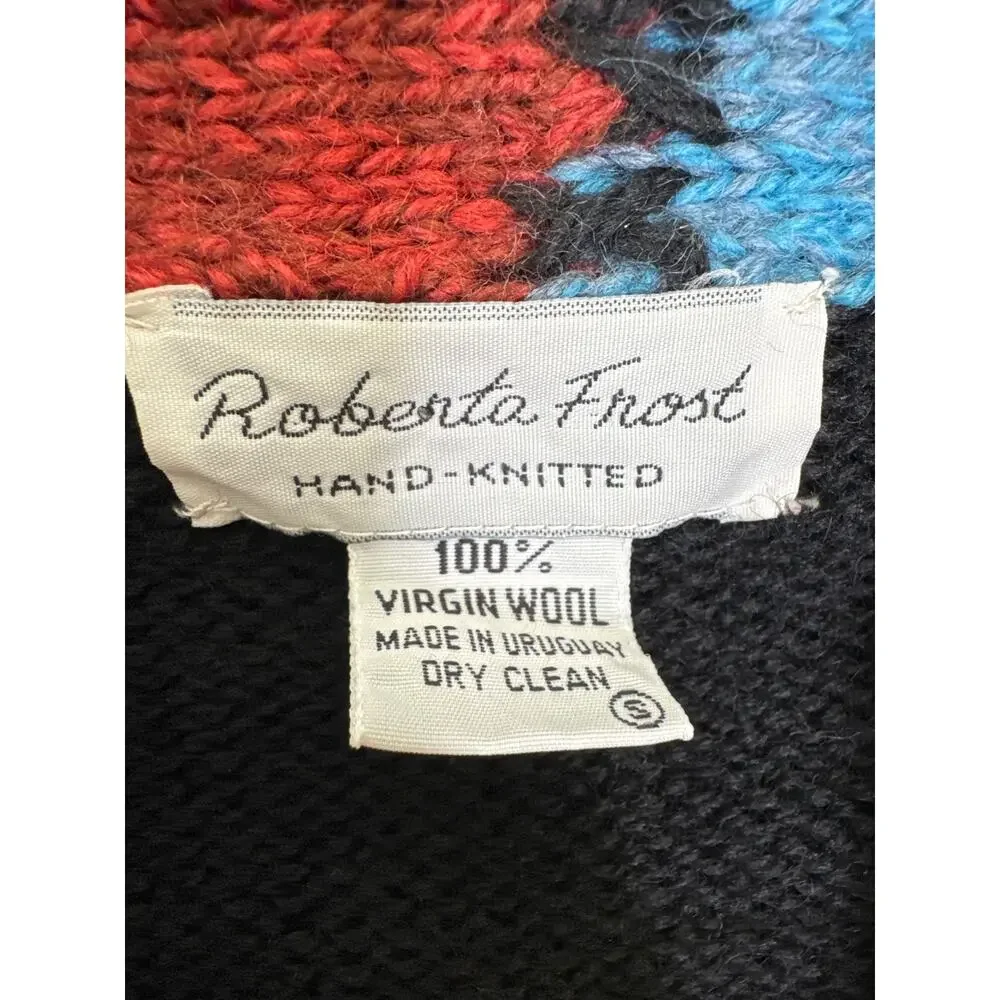 1990s Roberta Frost Hand Knit Wool Cardigan Uruguay Oversized Small